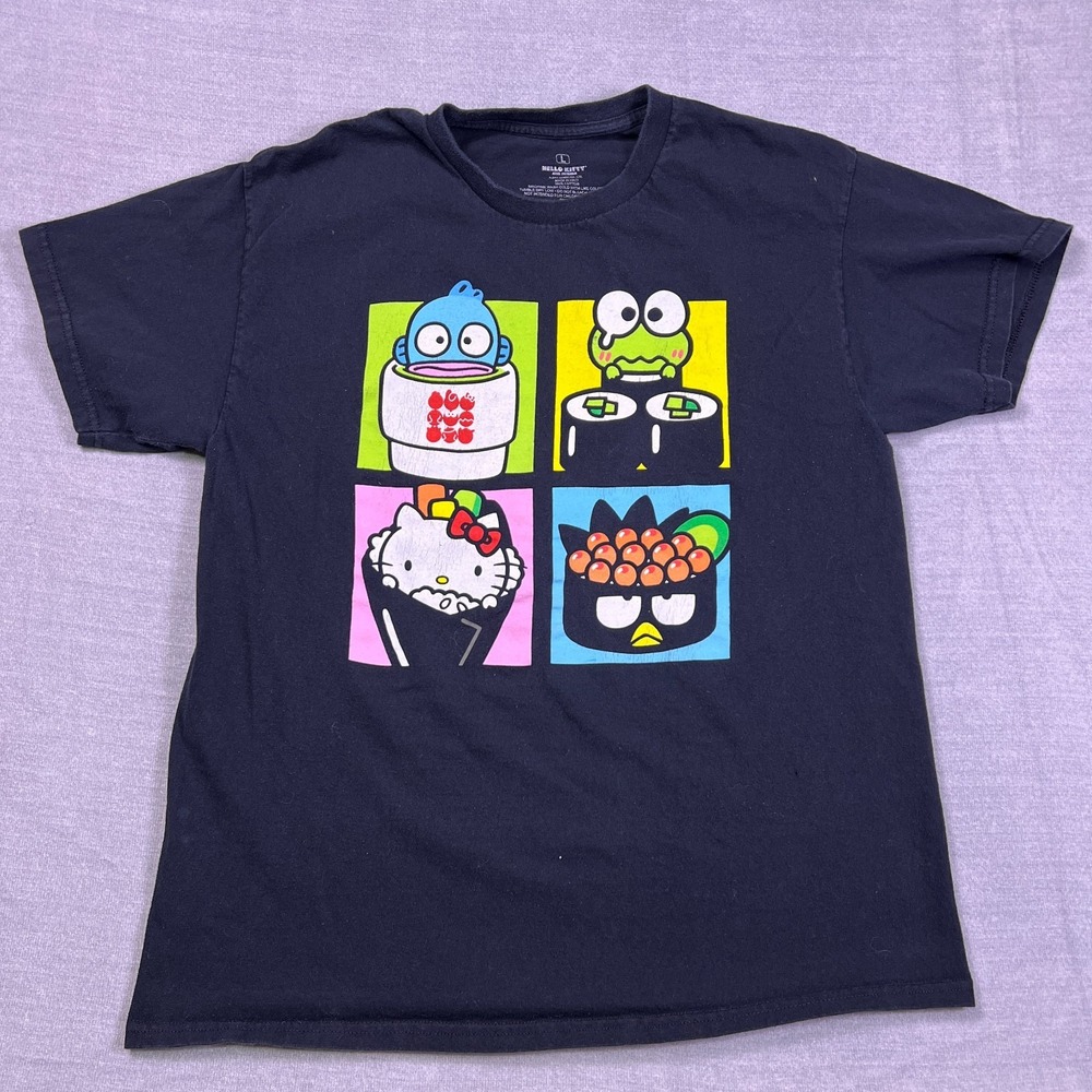 Sanrio Hello Kitty Sushi Pop Art Graphic T-Shirt Womens Large Black Cotton